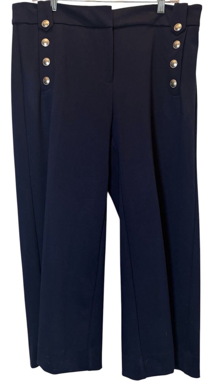 Chico’s Navy Fly Front Button Sailor Crop Pants Size 2.5P (14P) NWT